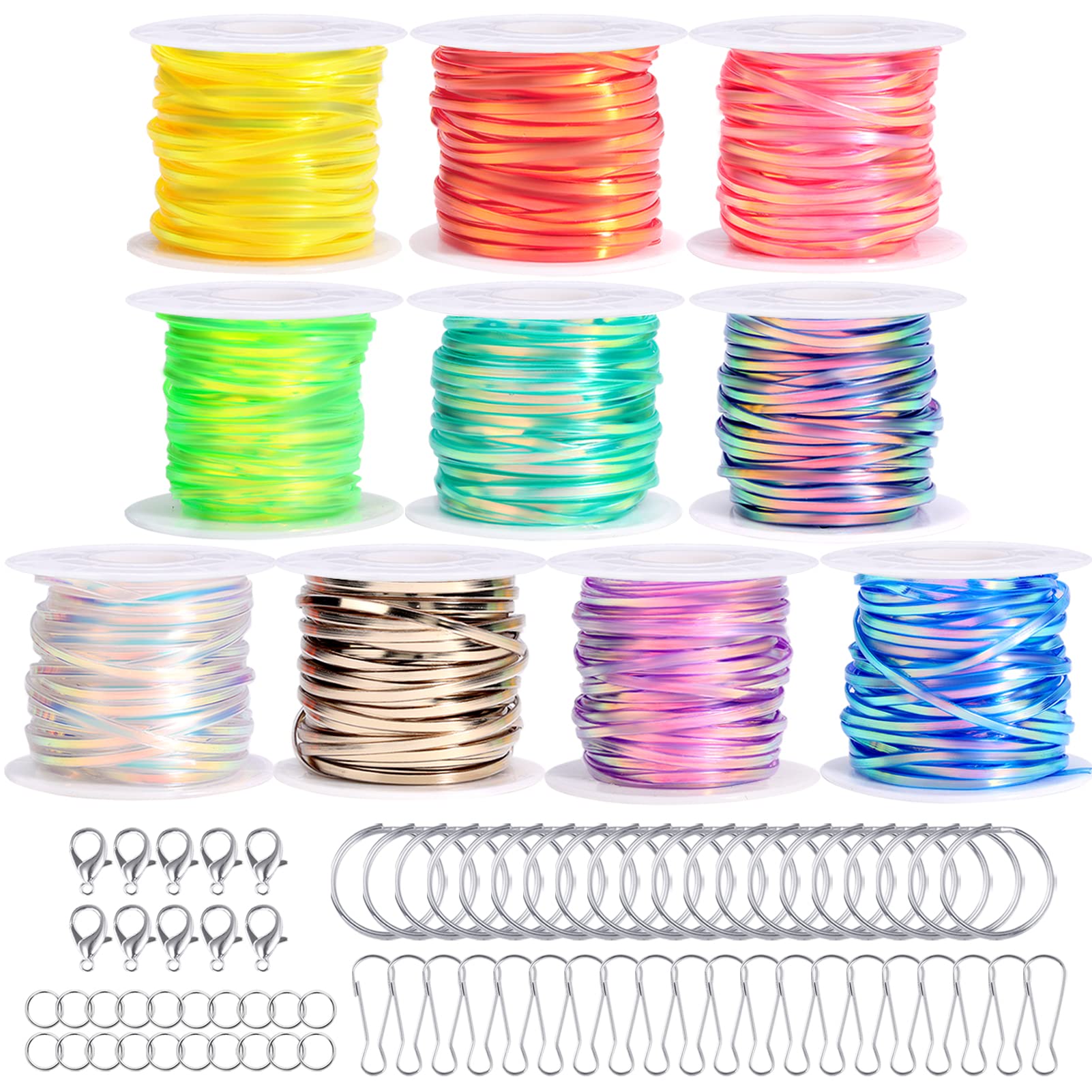 Juvale 31 Color Lanyard String Kit, Gimp String for Bracelets Boondoggle  Keychains, Plastic Cord with Rings and Hooks
