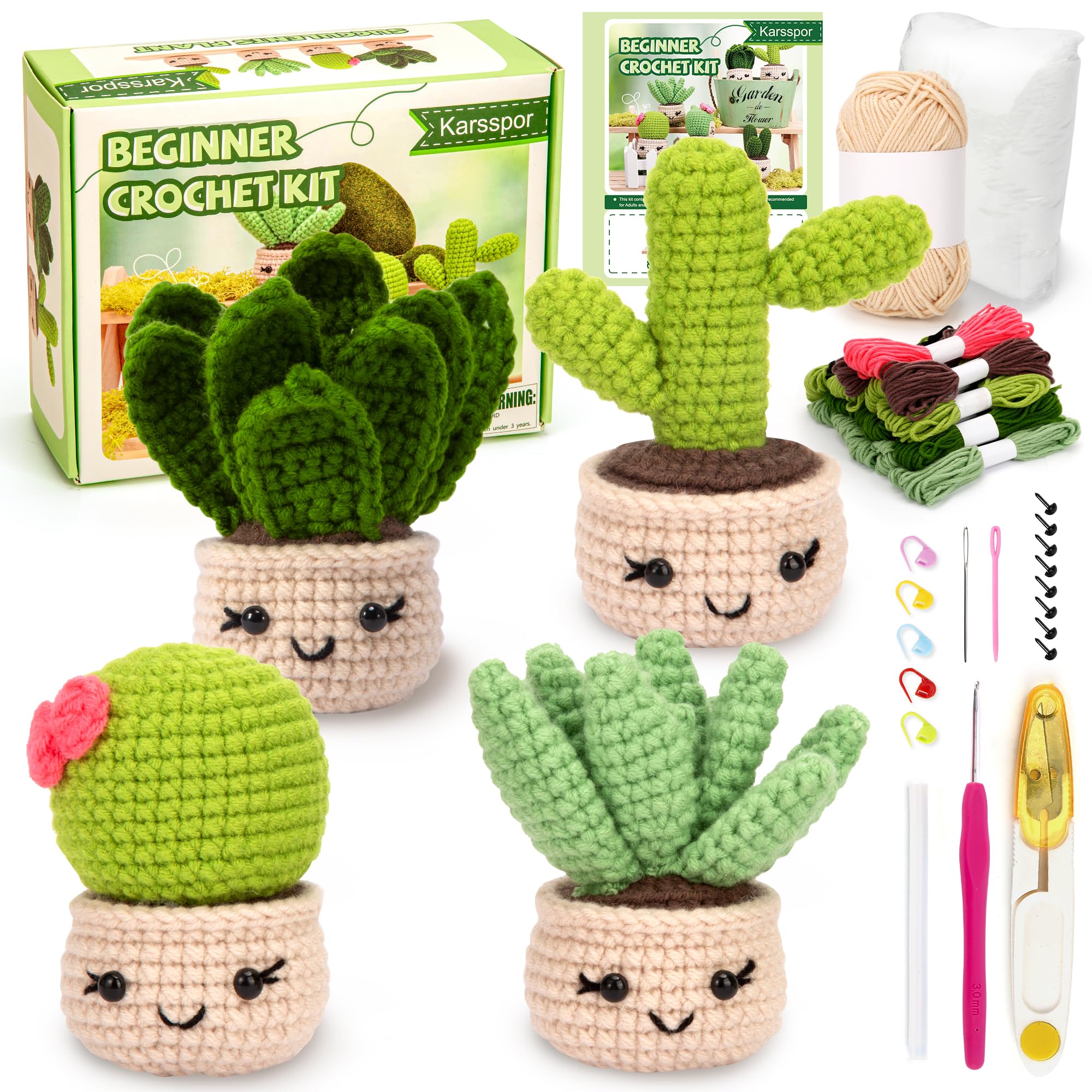  Karsspor Crochet Kit for Beginners Adults - 6 PCS Succulents,  Beginner Crochet Kit with Step-by-Step Instructions and Video Tutorials,  Complete Crochet Kit for Beginners(Patent Product)